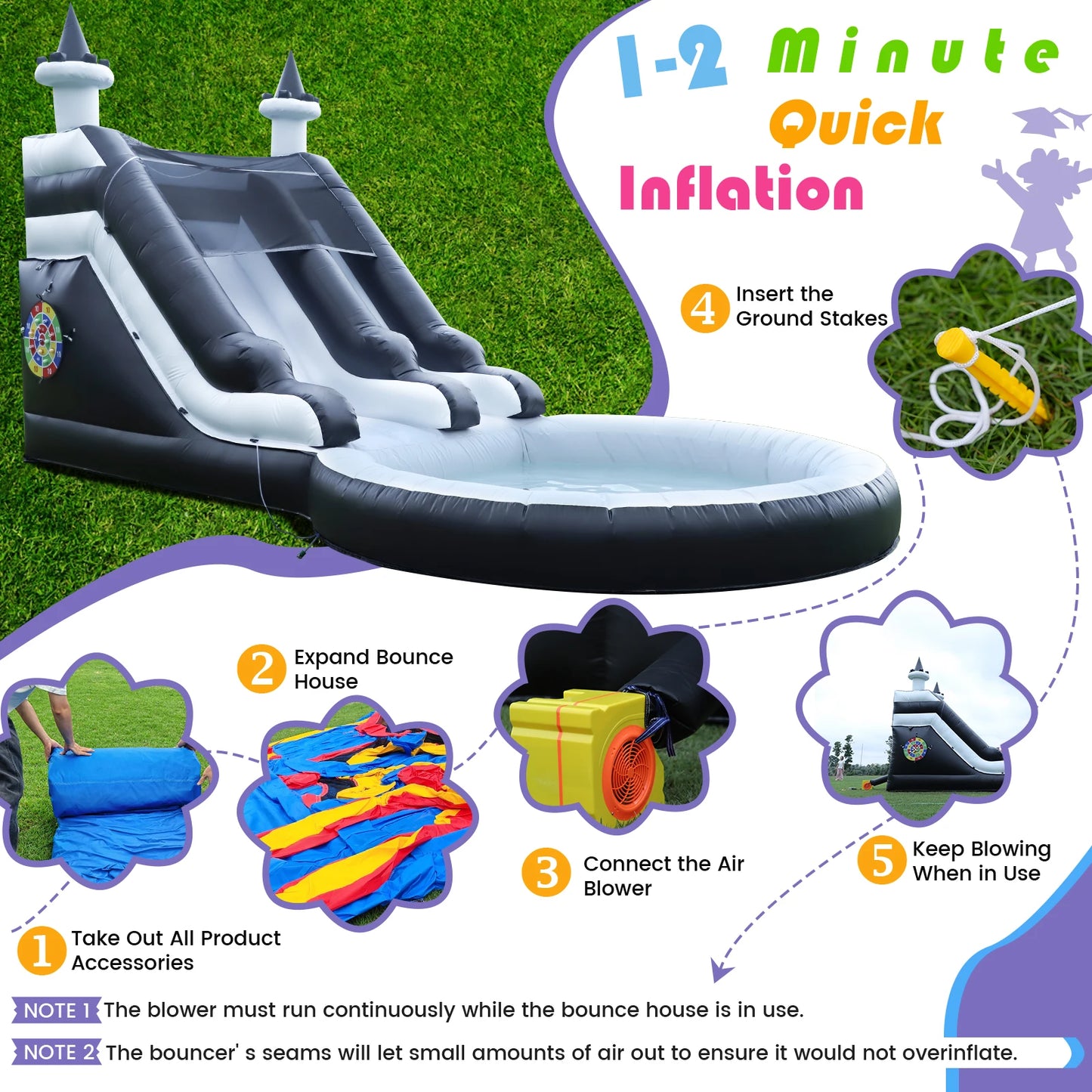 Inflatable Water Slide with Big Pool PVC Children's trampoline, children's slide, children's playground, water pool, bubble pool