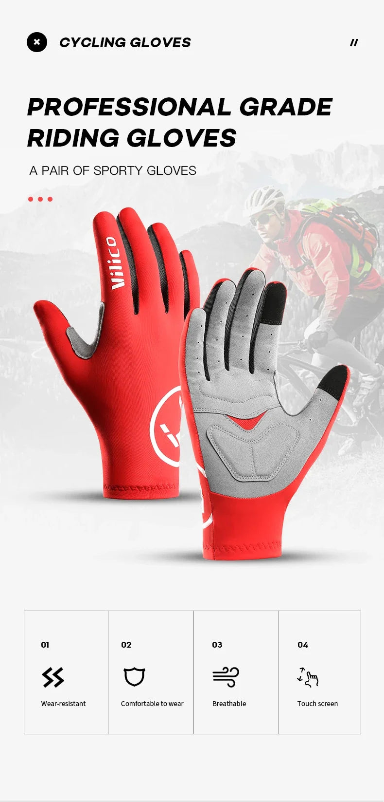 Spring Touch Screen Fingers Gloves Shockproof Gel Sports Cycling Gloves MTB Road Bike Riding Racing Women Men Bicycle Gloves