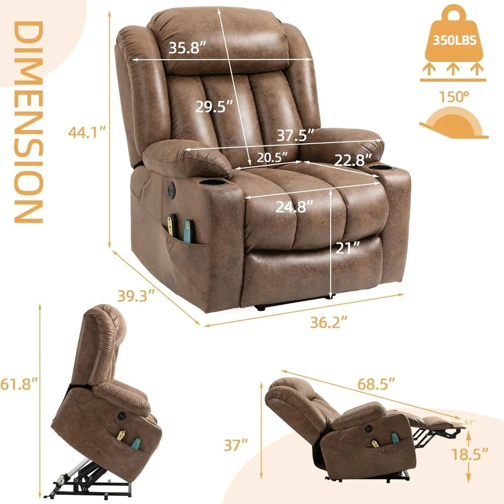 Large Electric Power Lift Recliner Chair with Extended Footrest for Elderly Big, Extra Large and Wide Reclining Sofa for Living