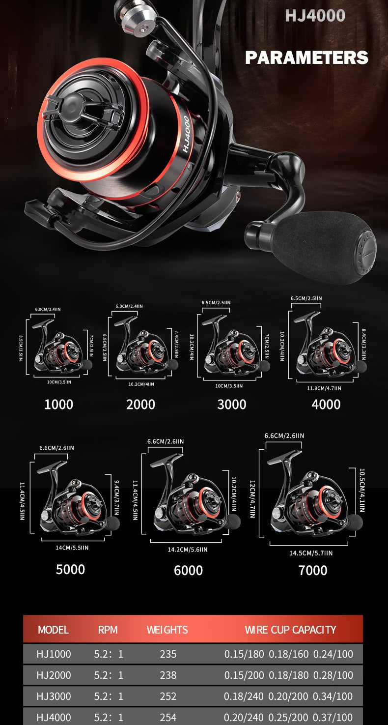 HJ Fishing Reel Spinning Reel Metal Reel Cup 10KG Max Drag Power Spinning Wheel High Speed Adapt to Any Water Body
