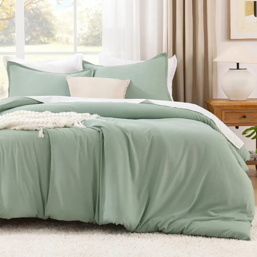 Lightweight Sage Green Full Size Bed Set with 3 Pieces Soft AllSeason Down Alternative Quilt Blanket for Cozy Bedroom Comfort I