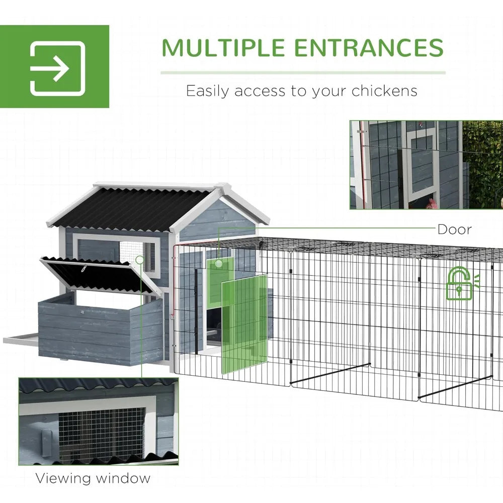 11' x 5' x 3.5' Wooden Chicken Coop with Nesting Box, Outdoor Poultry Cage with Run for 4 Chickens with Pull-Out Tray, Perches
