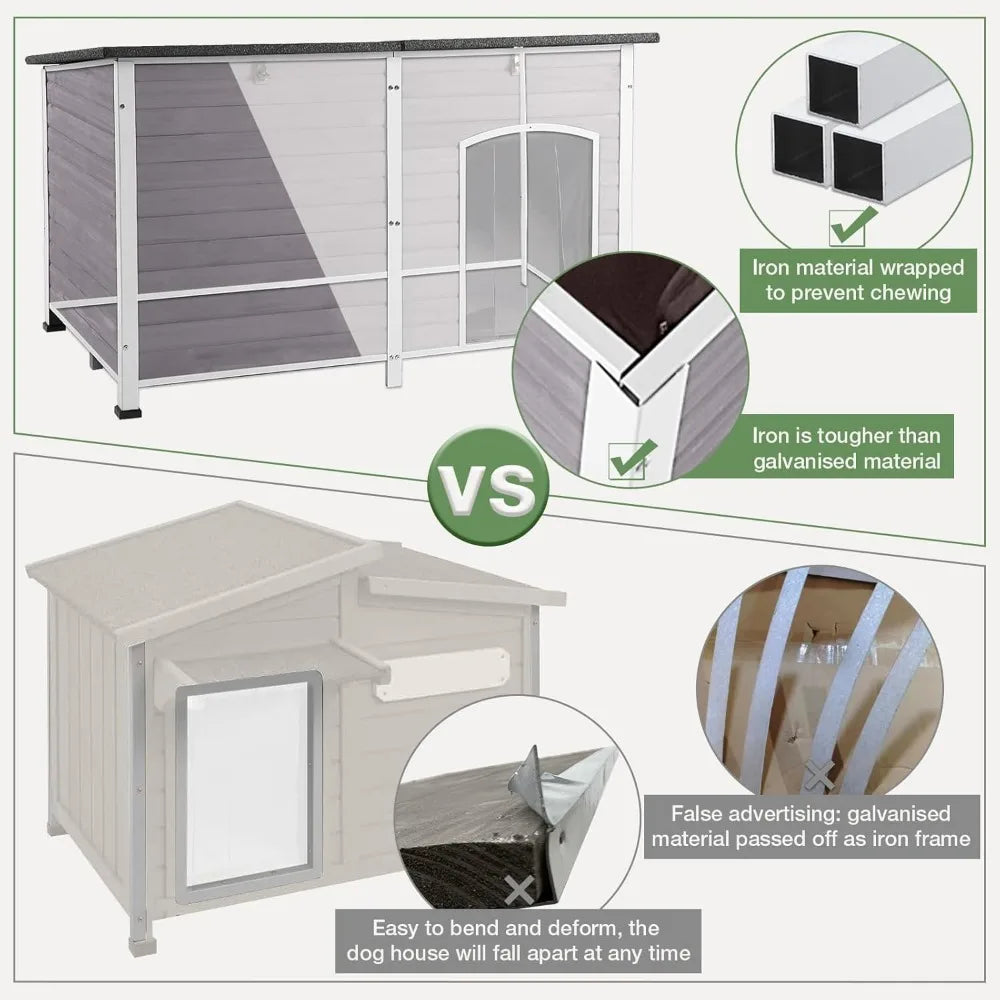 Large Dog House with Insulated Liner for Outdoor - Waterproof Outside Dog Kennel for Small, Medium, and Large Dog with All-Aroun