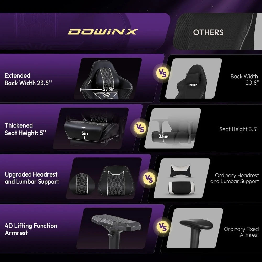 Big and Tall Gaming Chair with Footrest, High Back Ergonomic Office Chair with Comfortable Headrest and Lumbar Support, 4