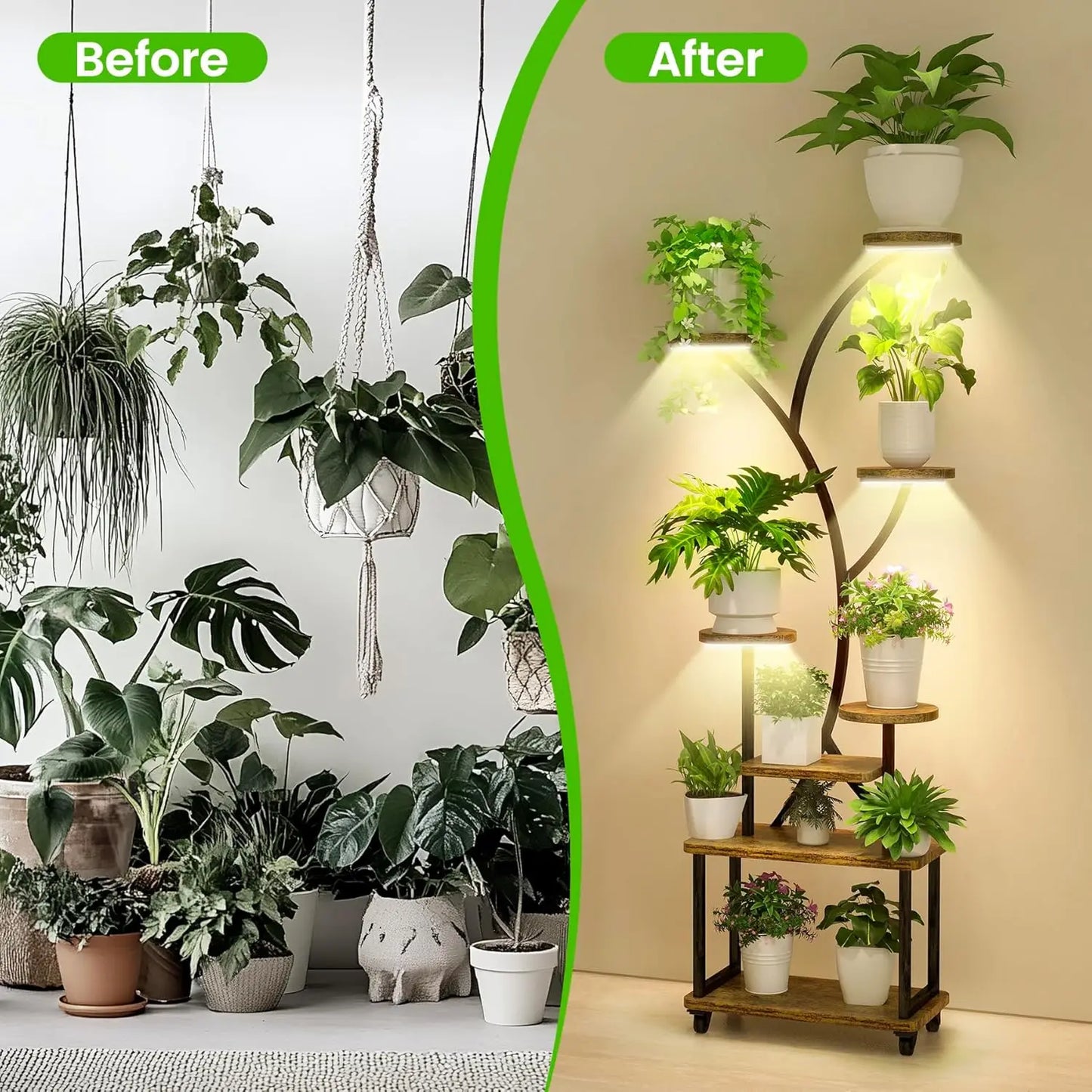Plant Stand W/Grow Light, Tiered Plants Shelf, Corner Plant Stand Shelves for Indoor bedroom, S-Shaped Plant Rack for Home Patio