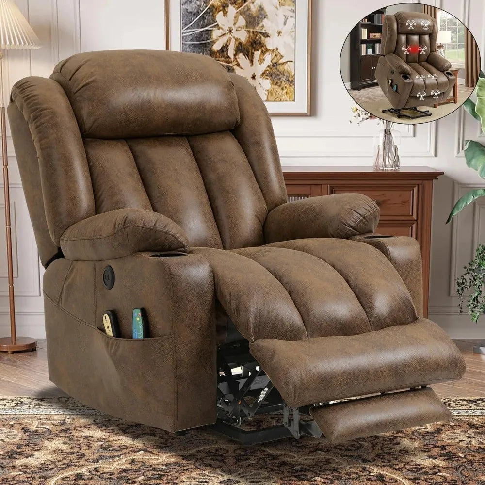 Large Electric Power Lift Recliner Chair with Extended Footrest for Elderly Big, Extra Large and Wide Reclining Sofa for Living