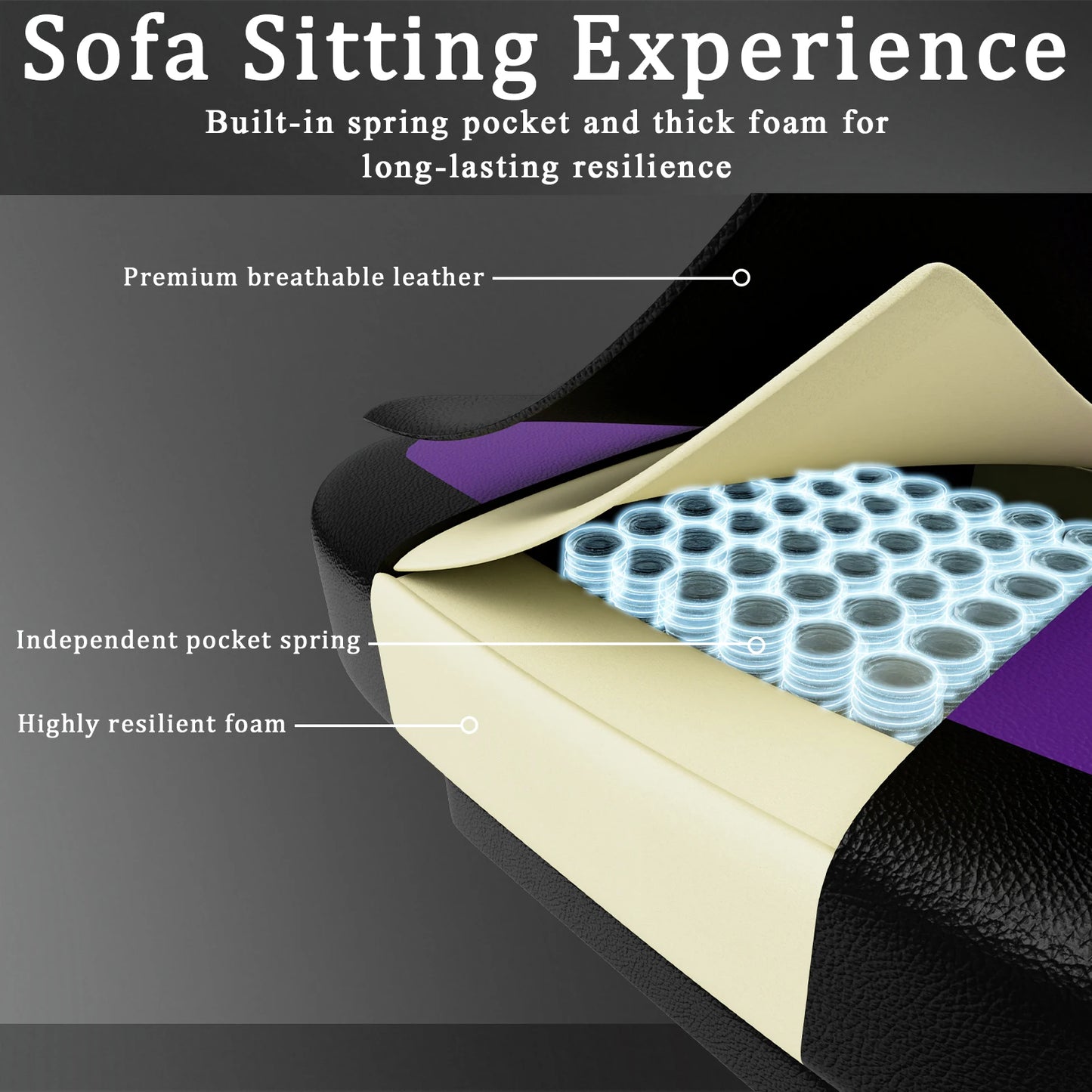 Gaming Chair with Pocket Spring Cushion and Footrest, Ergonomic Computer Chair for Adults, Breathable PU Leather Game Chair, Adj