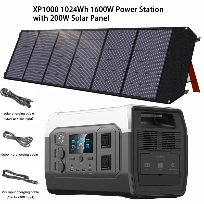 2400W /1600W / 500W Portable Power Station, 2048Wh / 1024Wh /345Wh Lifepo4 Battery with 400W / 200W / 100W Foldable Solar Panel