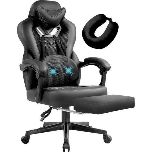Gaming Chair PRO, Ergonomic Gaming Chairs for Adults Heavy People, Massage Reclining Office Desk Computer Chair with Footrest