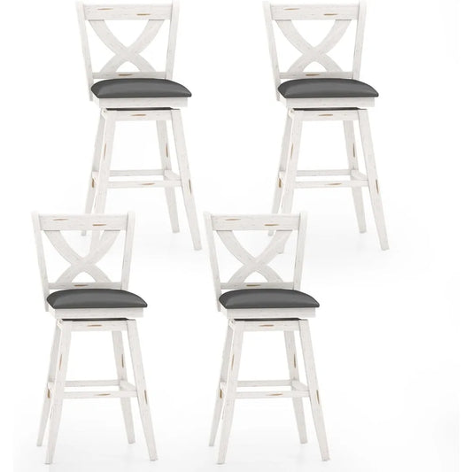 29 Inch Bar Height Swivel Stools, Kitchen Island Chairs with Back, Upholstery Bar Stool with Wood Footrest Legs,