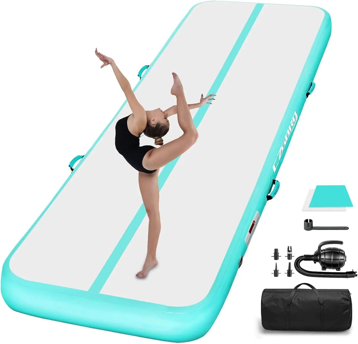 AKSPORT Gymnastics Air Mat Tumble Track Tumbling Mat Inflatable Floor Mats with Air Pump for Home Use/Tumble/Gym/Training/Cheerl