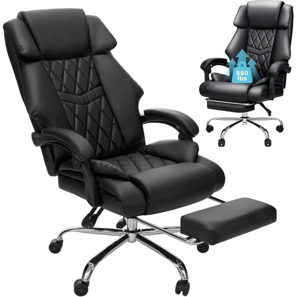 Office Chair Big and Tall 550lbs Reclining Office Chairs with Footrest Executive Extra Wide Seat Office Chair PU Leather