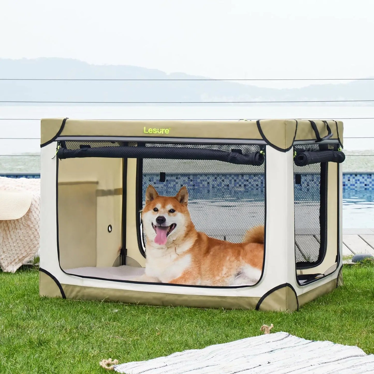 Soft Collapsible Dog Crate - 42 Inch Portable Travel Dog Crate for Extra Large Dogs Indoor & Outdoor, 4-Door Foldable