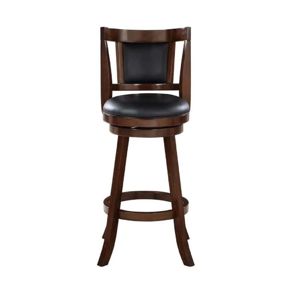 High Back Swivel Wood Counter Stool with Faux Leather Cushion Durable Footrest 360-Degree Swivel Dining Kitchen Bar Room