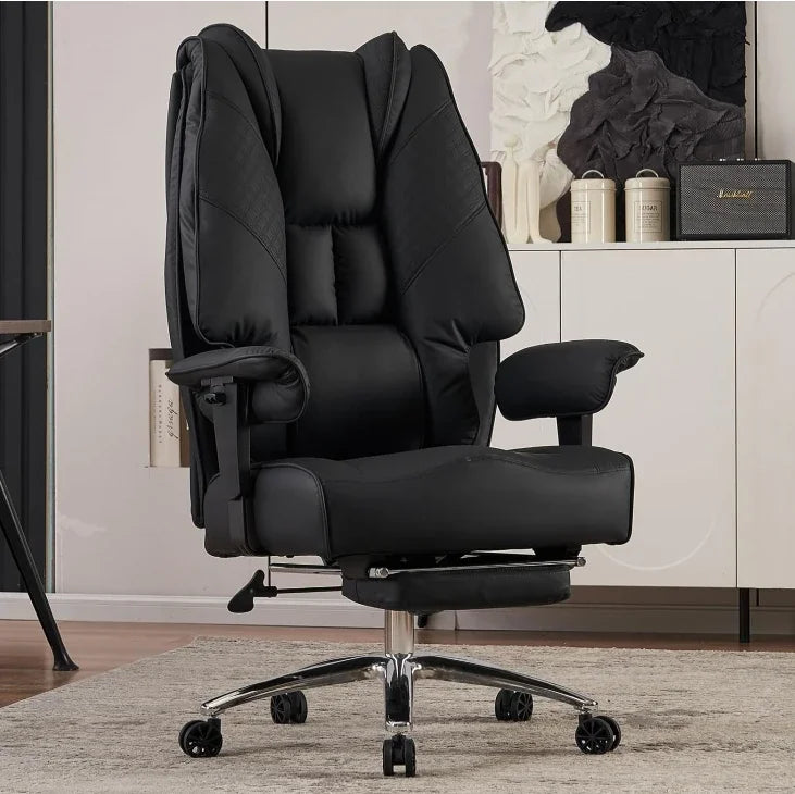 Leather High Back Executive Office Chair with Footrest, Ergonomic Chair Lumbar Support, Relieve Lower Back Pain (Black)