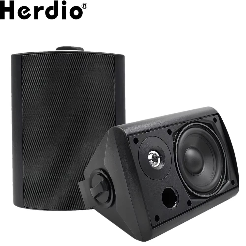 Herdio 5.25'' 300W Indoor Outdoor Waterproof Dual Speakers Home Theater Wall Mount System For Garage Basement living Room Black