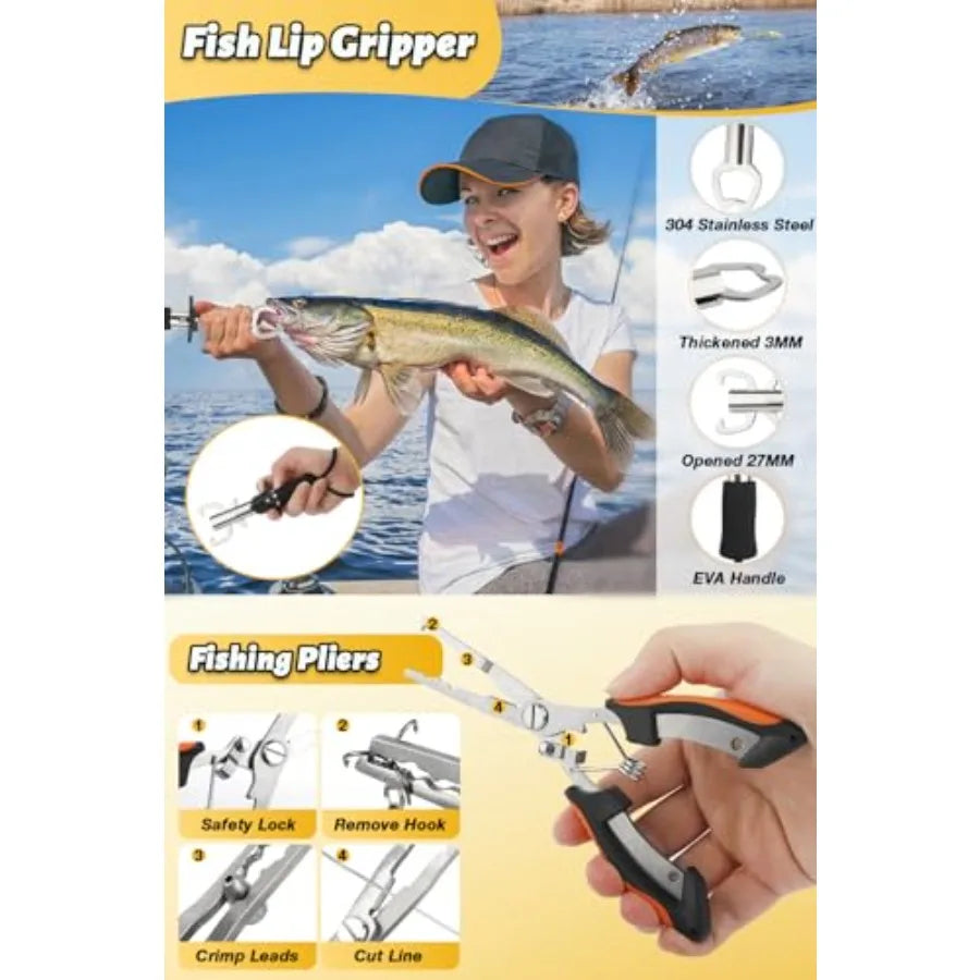 Fishing Pole Combo Set 6.89ft Carbon Fiber Telescopic Fishing Rod and Reel Combo with Spinning Reel Fishing Pliers Lip Gripper