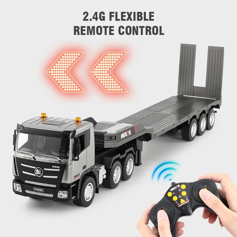 Huina 1318 Rc Truck Remote Control Alloy 1/18 9Ch 2.4G Transport Truck Model Electric Toy with Flatbed Trailer for Kids Boy Gift