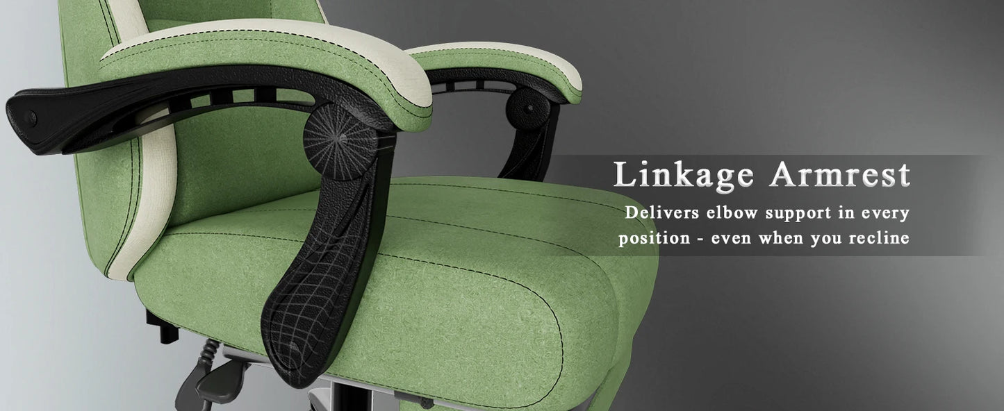 Ergonomic Gaming Chair with Pocketed Spring Cushion, Breathable Fabric Computer Chair with Footrest, Adjustable Lumbar Support V