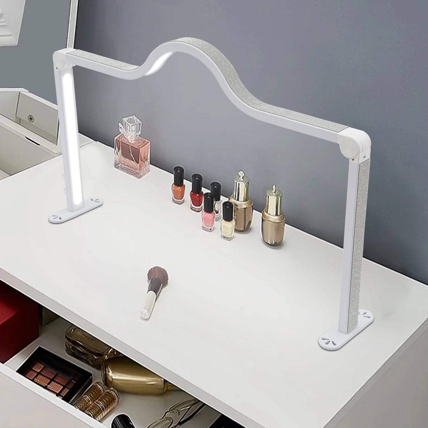 Rectangular Shape Desk Lamp with Simulated Diamonds for Manicures and Lashes, Foldable Nail Tech Light(White Color)