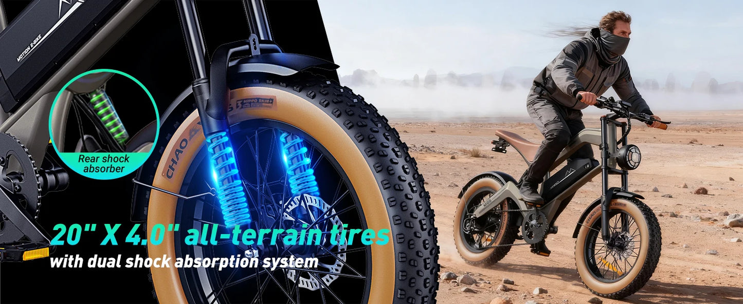 M20 Electric Bicycle Peak 1500W Motor 48V18.2AH Lithium Battery Electric Bike Hydraulic Brake 20*4.0 Inch Fat Tire E-bike