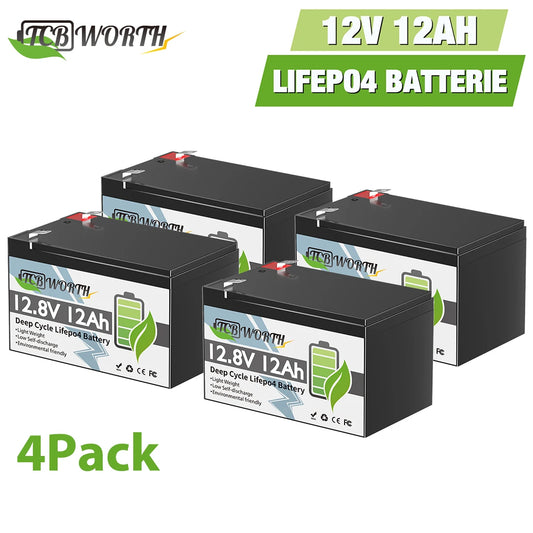 12V 12Ah LiFePO4 Battery,4000+ Deep Cycles,Lithium Iron Phosphate Battery,Built-in BMS,for Power Wheels,Fish Finder,Ride-on Toy