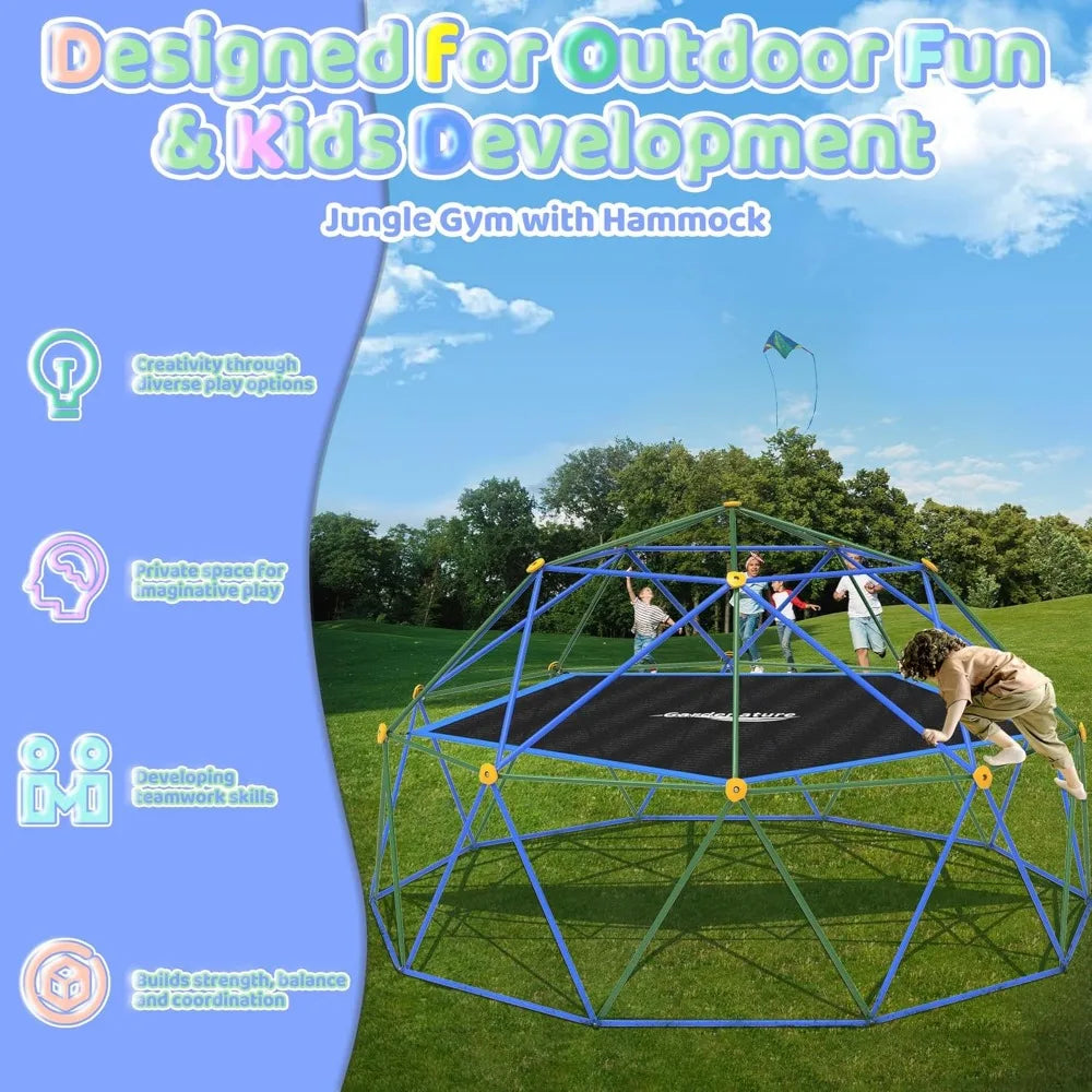 Gardenature 10FT Climbing Dome with Hammock, Outdoor Jungle Gym for Kids, Geometric Dome Climber Supporting 880 Lbs Anti-Rust Me