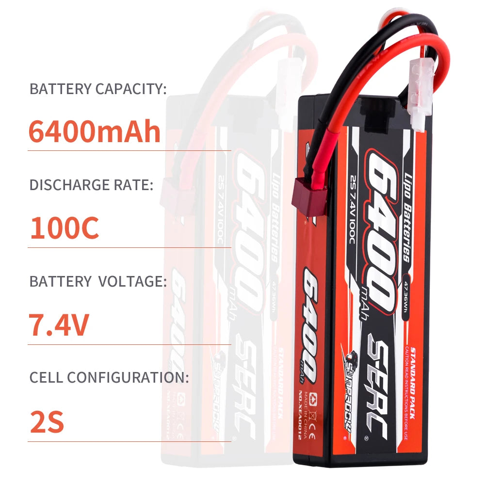 SUNPADOW 2S 3S 4S Lipo Battery for 6400mAh 7.4V 11.1 EC5 Plug 100C for RC Car Plane DJI Truck Tank Buggy Racing Boat Models 2pcs