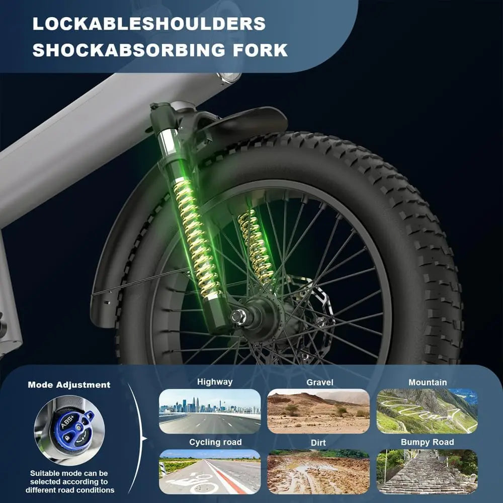 20“ Electric Bike for Adults with Removable Battery, Peak 2000W Brushless Motor, 24-62 Miles, 35 MPH Ebike for Adults