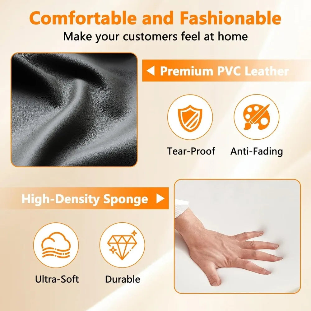 Waiting Room Chairs with Padded Arms Leather Guest Chair no Wheels for Office Reception and Conference Desk Black