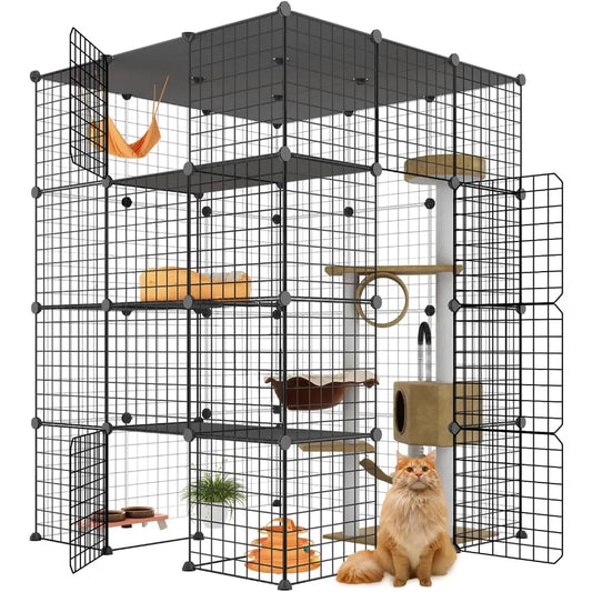 Large Cat Cage, Enclosures Indoor with Balcony, DIY Playpen Detachable Metal Wire Kennels Crate 3x3x4 Large Exercise Place Ideal