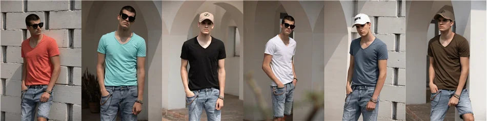 Brand Quality 100% Cotton Men T-shirt V-neck Fashion Design Slim Fit Soild T-shirts Male Tops Tees Short Sleeve T Shirt For Men