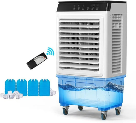 2300CFM Portable Air Cooler, 7.9Gal/30L Evaporative Swamp Cooler, 3-IN-1 Cooling Fan with Remote Control, 12H Timer & 4 I