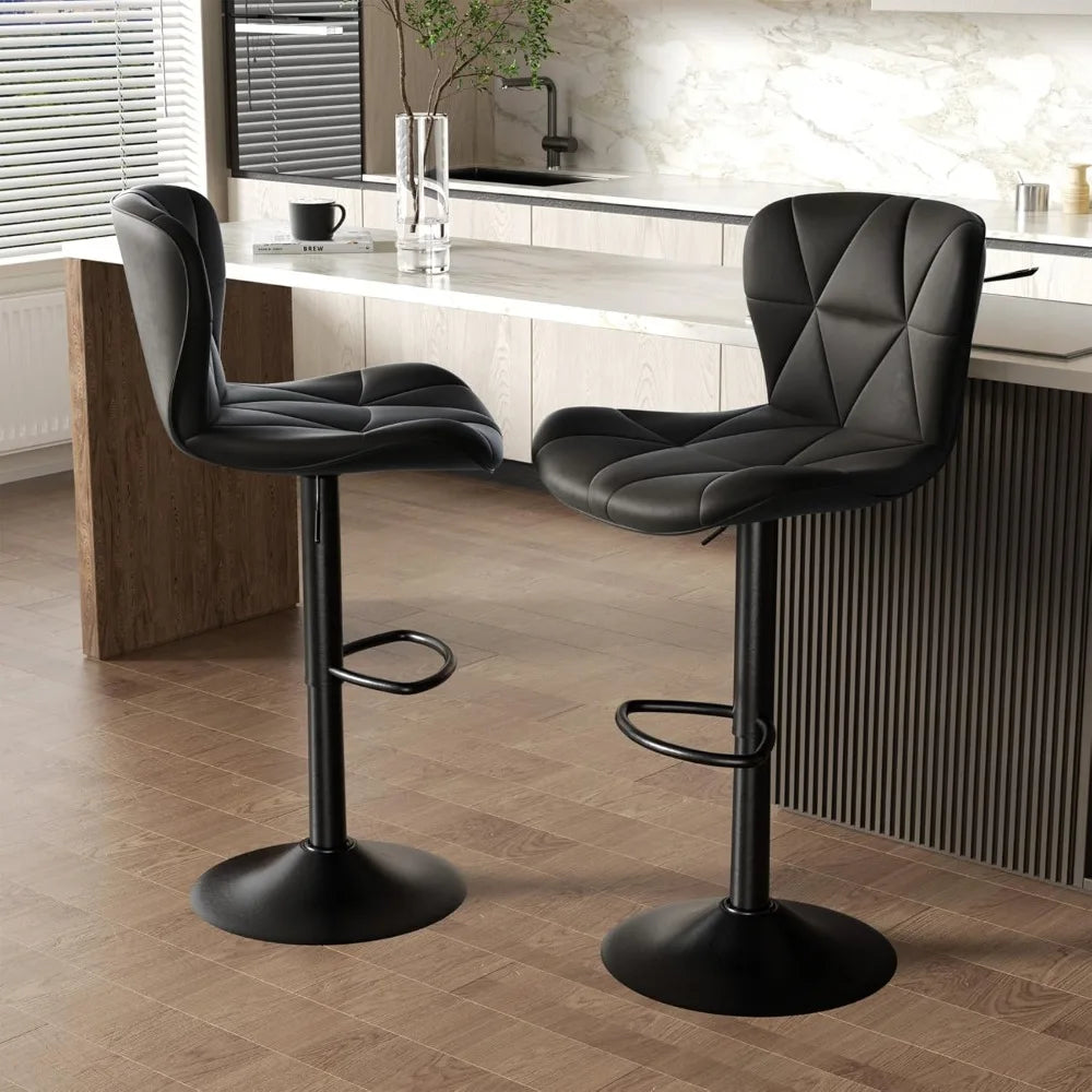 Modern Adjustable Bar Stools Set of 2 Faux Leather Swivel Chairs Counter Height with Upholstered Back for Kitchen Island