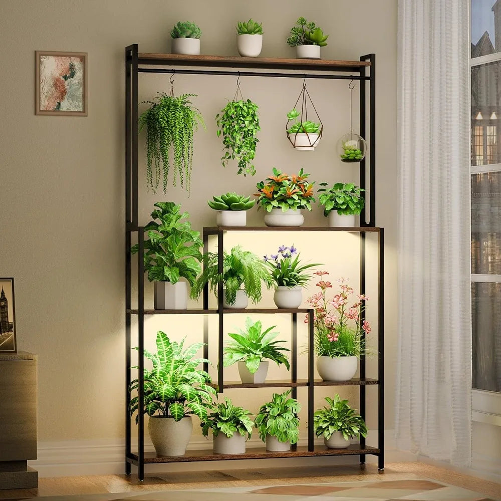 Large Plant Stand Indoor with Grow Light , 5 Tiers 12 Pots Holder, 72" Tall Metal Plant Shelf, Heavy-Duty Rectangle Display Rack