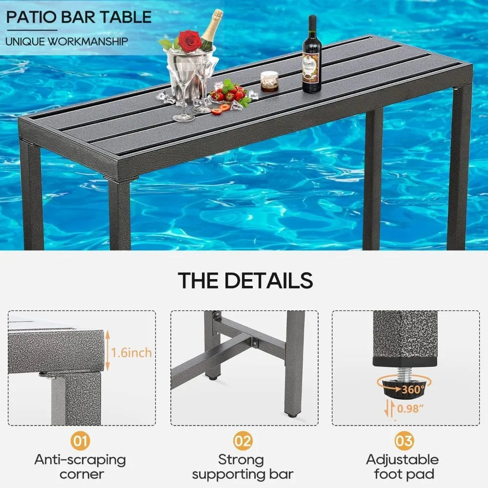 Outdoor Bar Chairs and Table, Metal Outdoor Bar Set, 3 Piece Patio Bar Table Set with Stools & Cushions for Backyard, Porch,