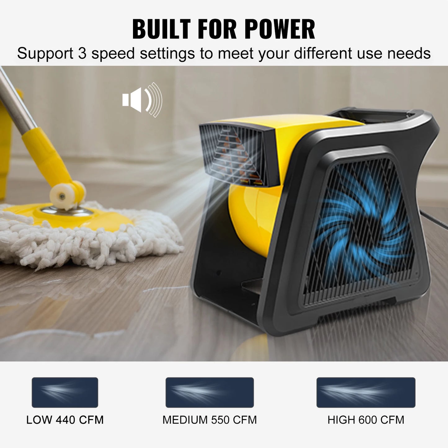SucceBuy Pivoting Utility Fan 600 CFM High Velocity Floor Blower 300° Blowing Angle Air Mover for Drying Cooling Ventilating