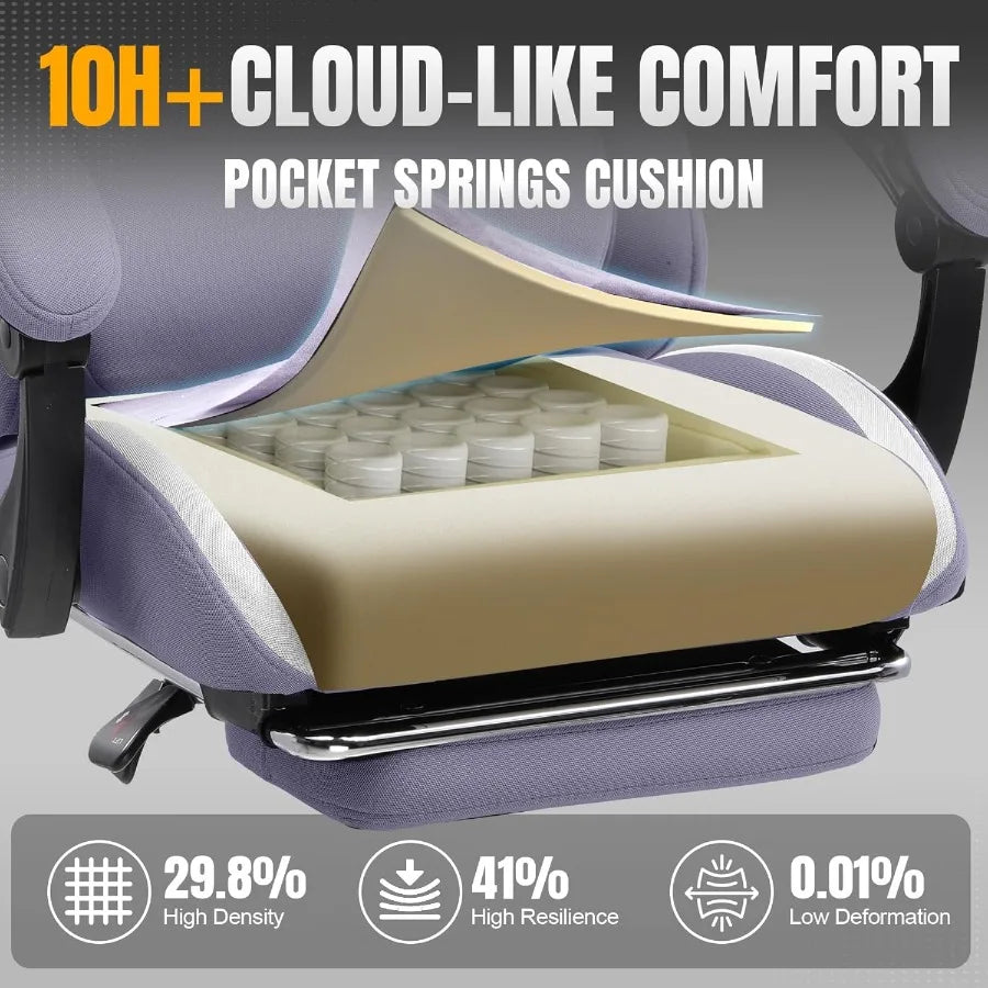 Ergonomic Gaming Chair with Foot Rest and Pocket Spring Cushion for Home Office Desk Breathable Fabric High Back Computer Chair