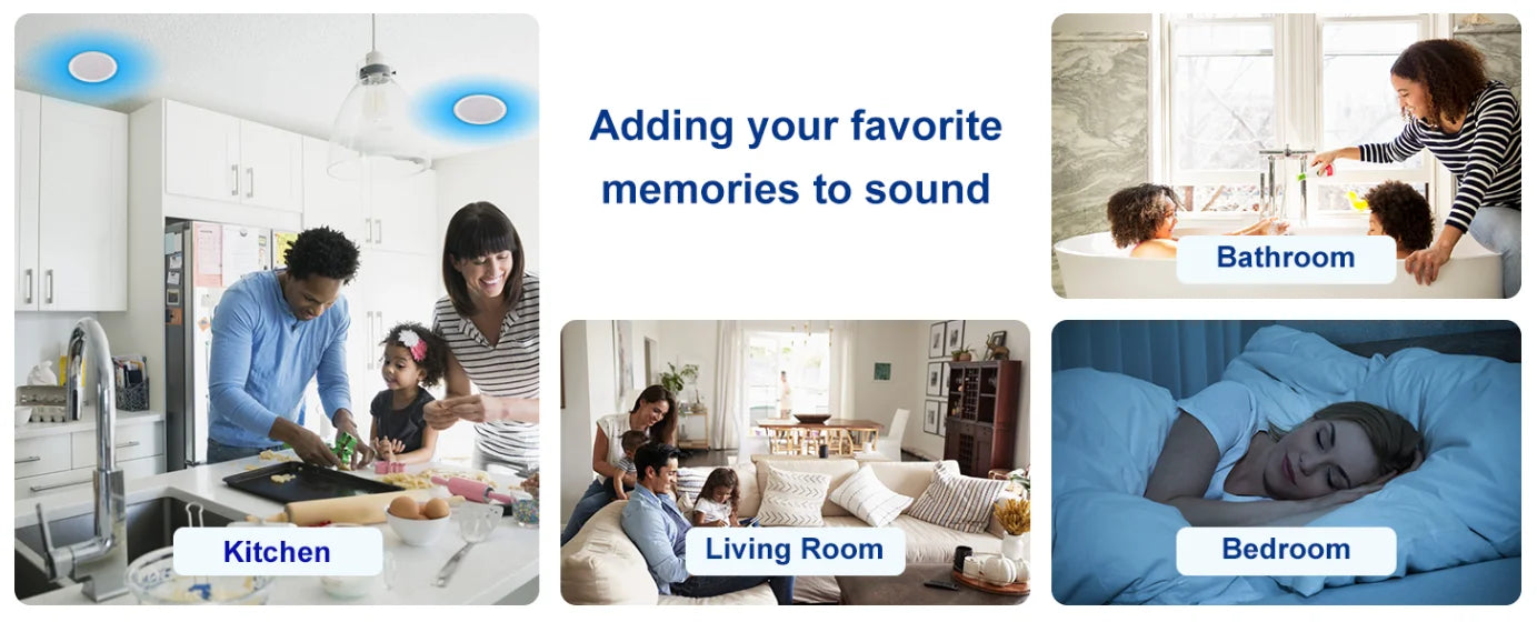 Herdio 4PCS 6.5" 4PCS Bluetooth In Ceiling Speakers 600W 2-Way Flush Mount Speakers System With Wall Amplifier Receiver For Home