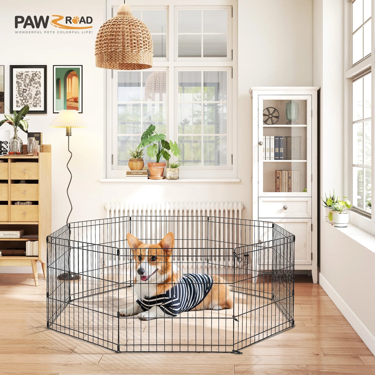 Foldable Metal Dog Playpen for Indoor/Outdoor, Pet Dog Fence Exercise, Pet Puppy Playpen Cage for Yard, Easy Assemble Cat House