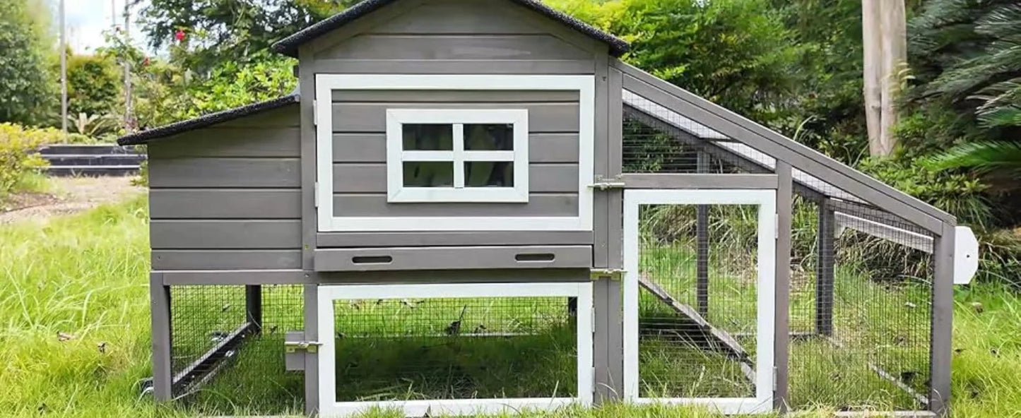 Mobile Chicken Coop with Wheels Expandable Chicken Tractor Outdoor Hen House for 2-4 Chickens 67.3" L(Brown)