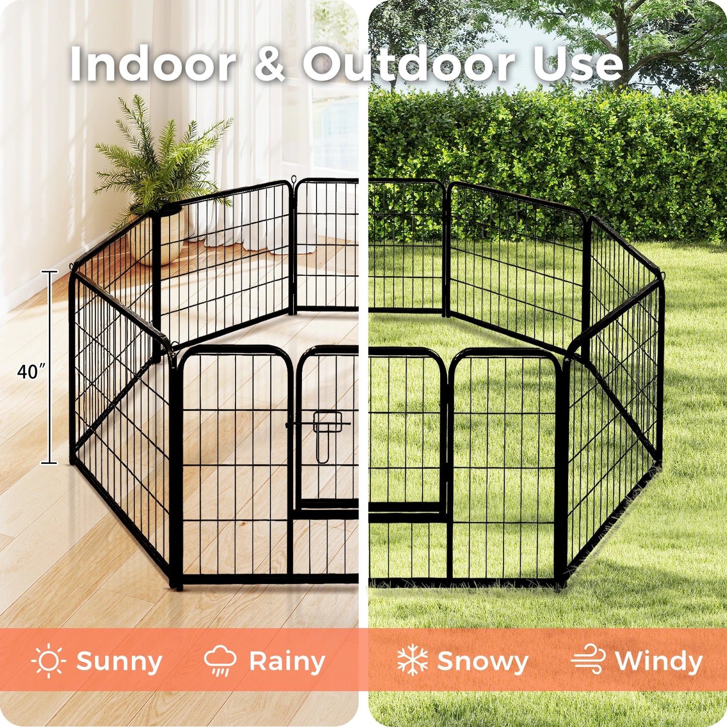 Heavy-Duty Metal Puppy Playpen – 24"/32"/40" Options, 8/16 Panels, Ideal for Indoor Use & Outdoor (RV Camping, Yard, Garden)