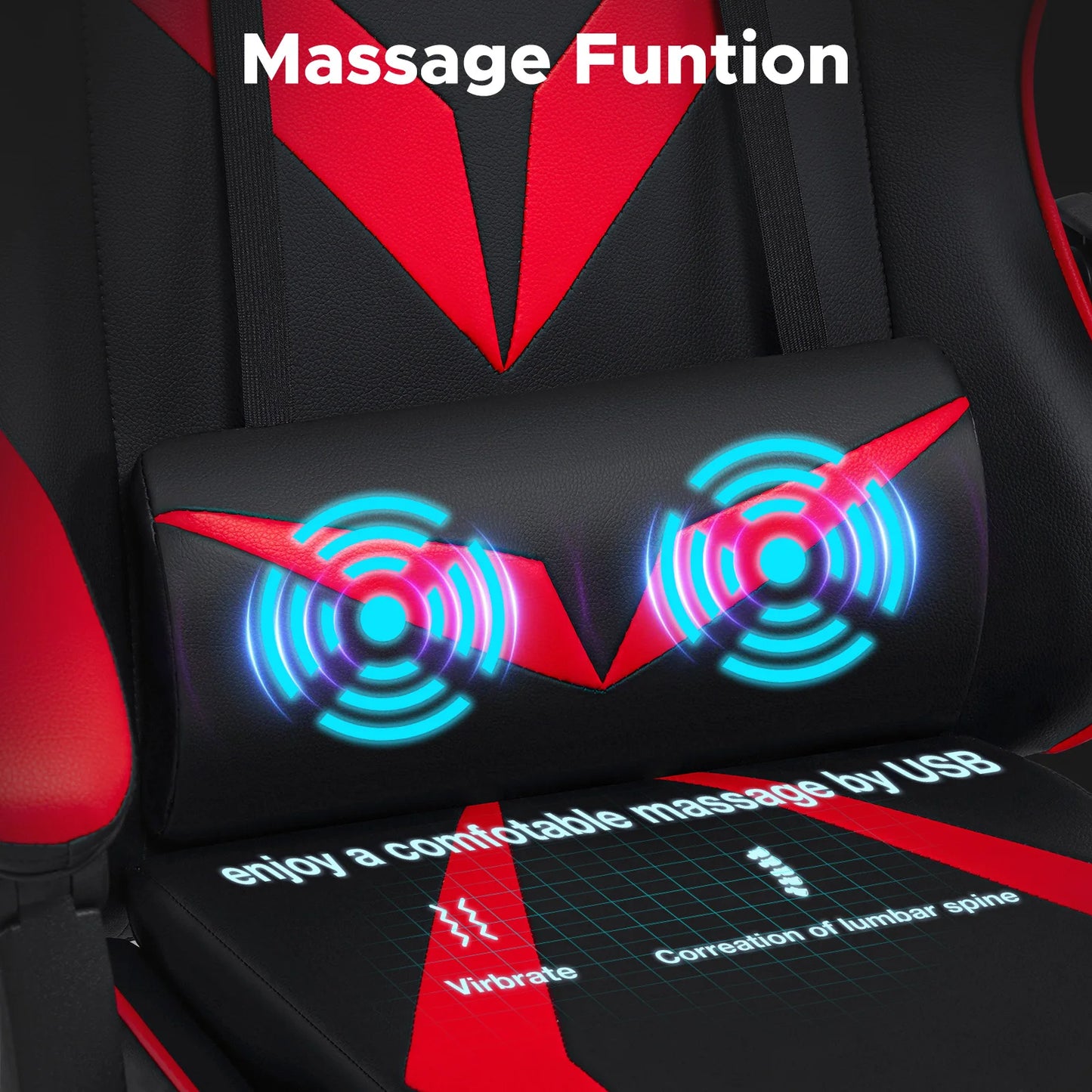 Massage Gaming Chair for Kids Computer Gamer Chair with Footrest and Lumbar Support Reclining PC Office Chair with Headrest