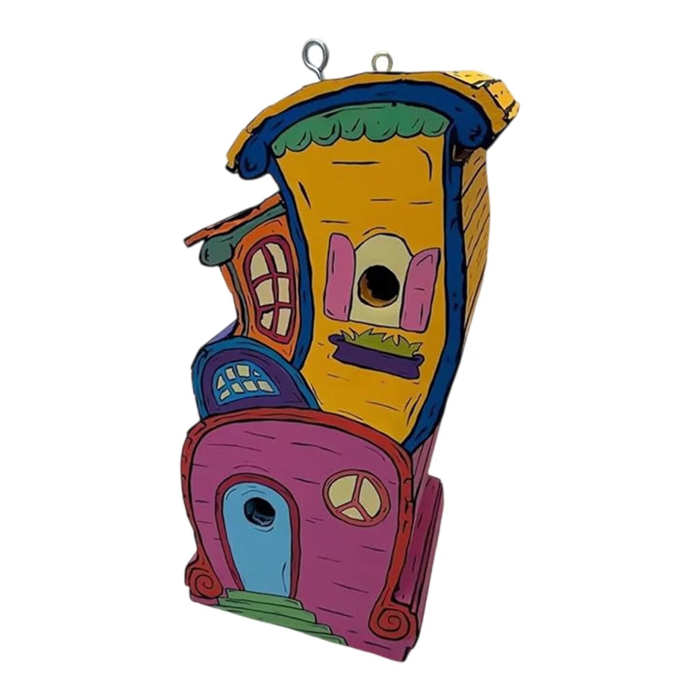 Cartoon Paint Bird Nest with Perch Handmade Bird House Cute Small Nesting Box Warm Bird Resting Place for Home Garden Decor