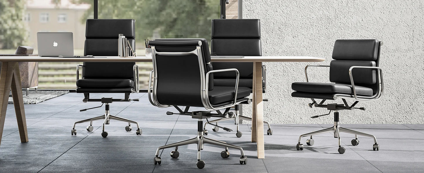 Office Guest Chair Upholstered Leather Comfortable Reception Chairs with Wheels Adjustable Swivel Rolling Office Chairs