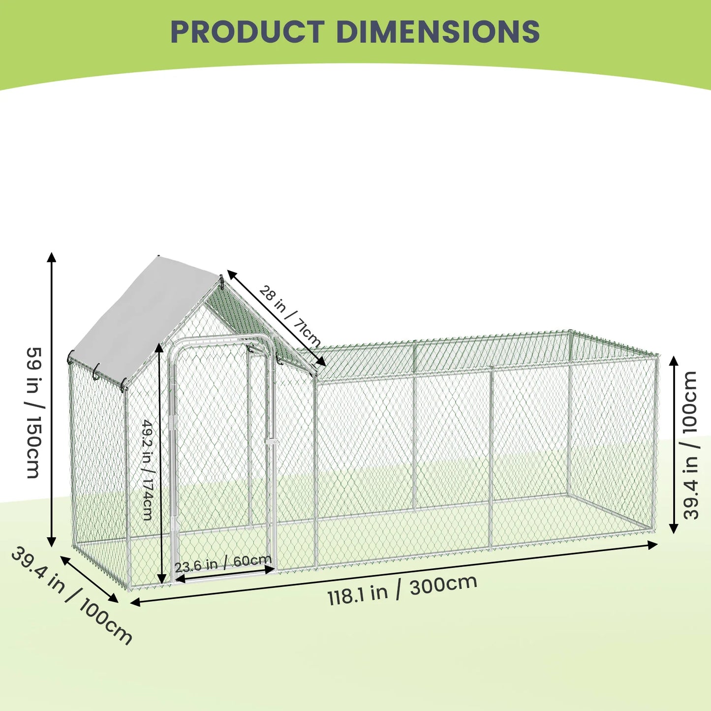 Large Metal Chicken Coop, Chicken Run with Waterproof and Anti-UV Cover, Walk-in Chicken Pen for 6/10 Chickens Rabbits Duck