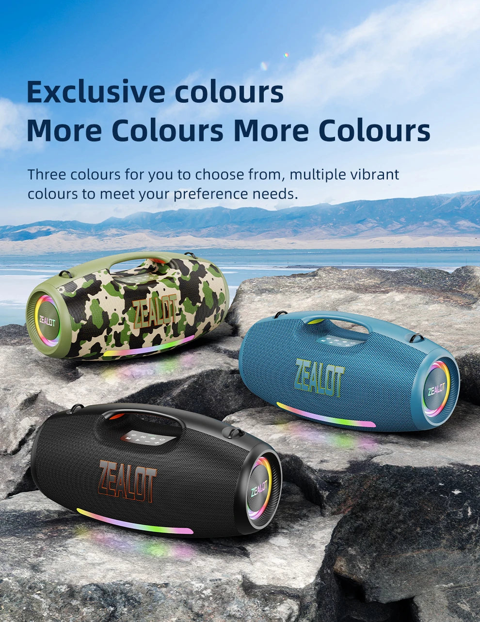 Zealot S89 250W Portable Bluetooth Speaker High Volume Waterproof 48000mAh Wireless TWS Subwoofer Suporrt USB/TF/AUX RGB light.