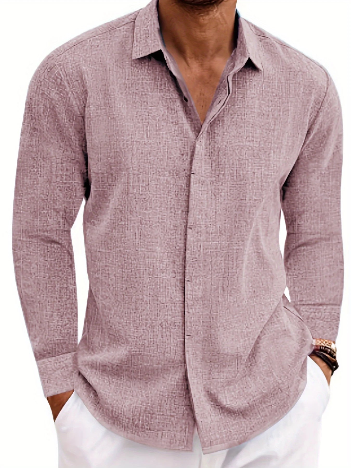Men's Linen Long-sleeved T-shirt Loose Undershirt Solid Color Long-sleeved Cotton And Linen Shirt Men's Shirt