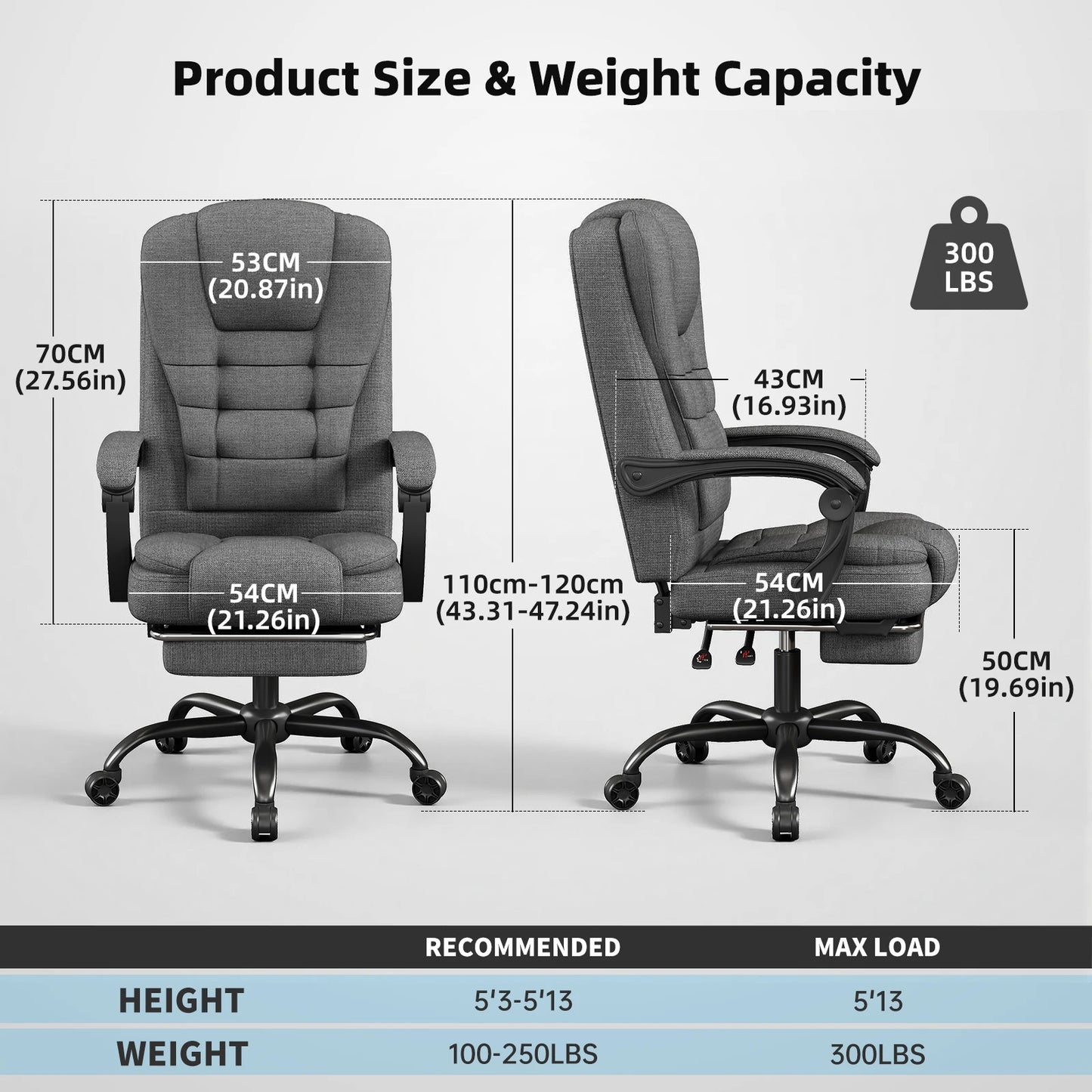 Ergonomic Executive Office Chair - High Back Chair with Headrest & Lumbar Support, Premium Home Office Chair - Adjustable Height