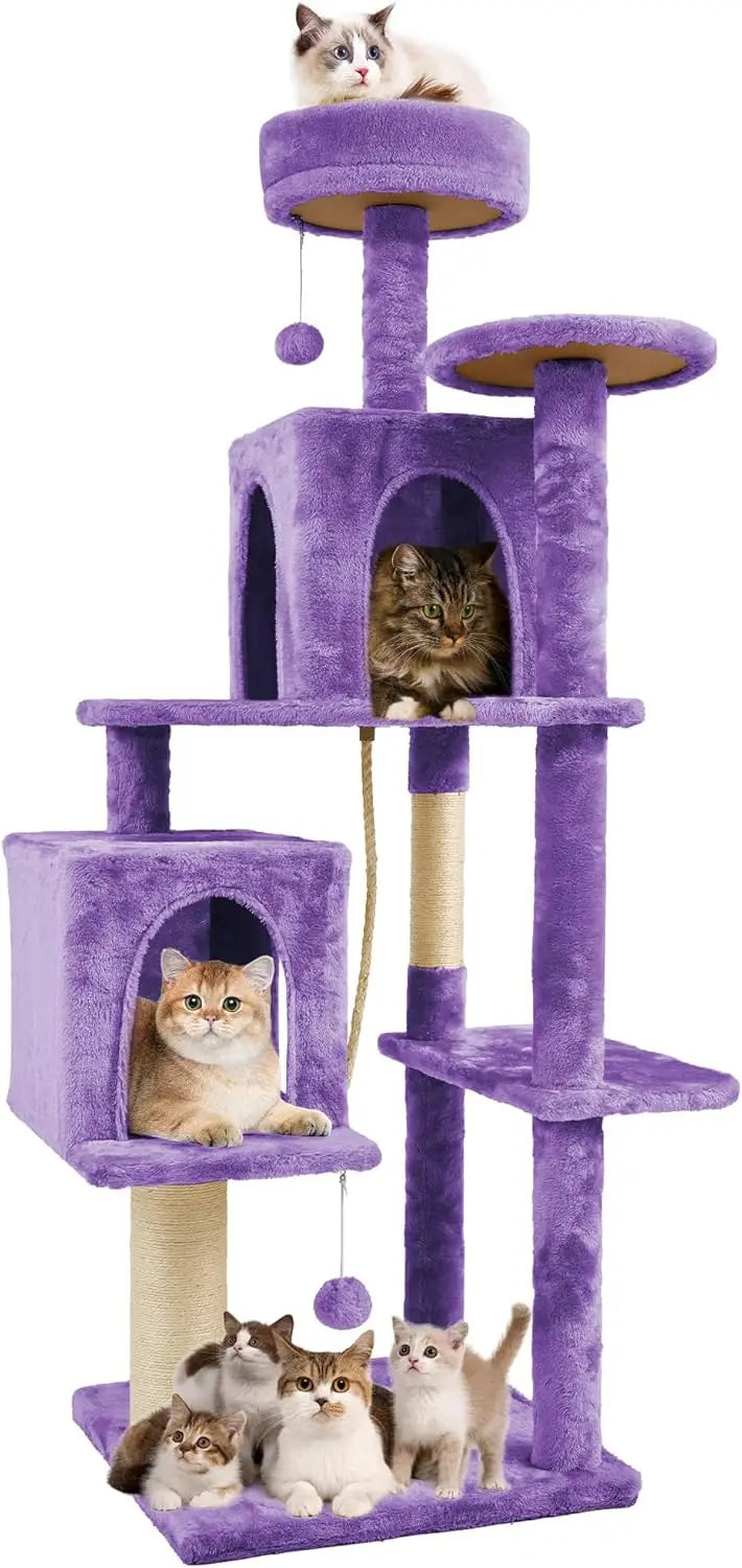 Cat Tree Tower Condo for Indoor Cats, Soft Plush Multi-Level Climbing Tree Cat House with 1 360° Rotating Cat Cave